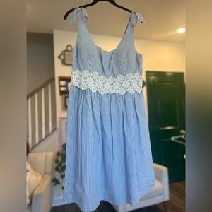 Lilly Pulitzer Blue and White Striped Tie-Shoulder Dress with Lace Waist